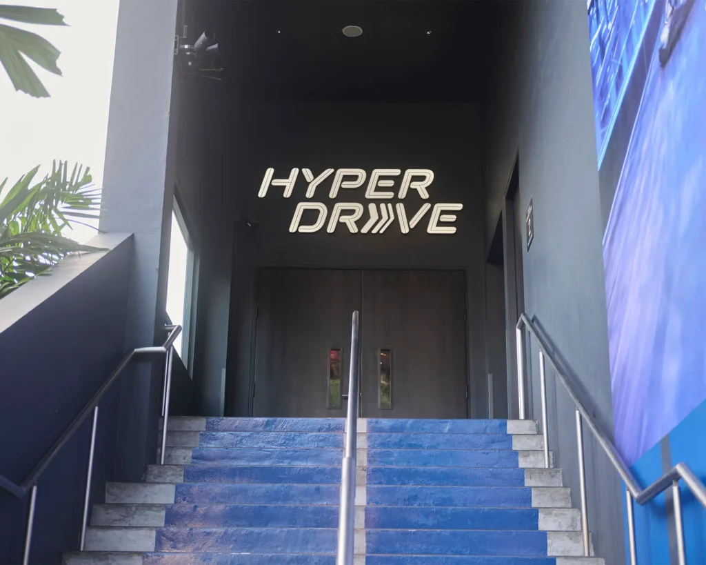 Front entrance to Hyper Drive building where race takes place